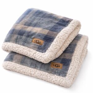 UGG Sherpa King Pillowcases Set of 2 Plaid Blue Green Plush Cozy Cabin Bedding